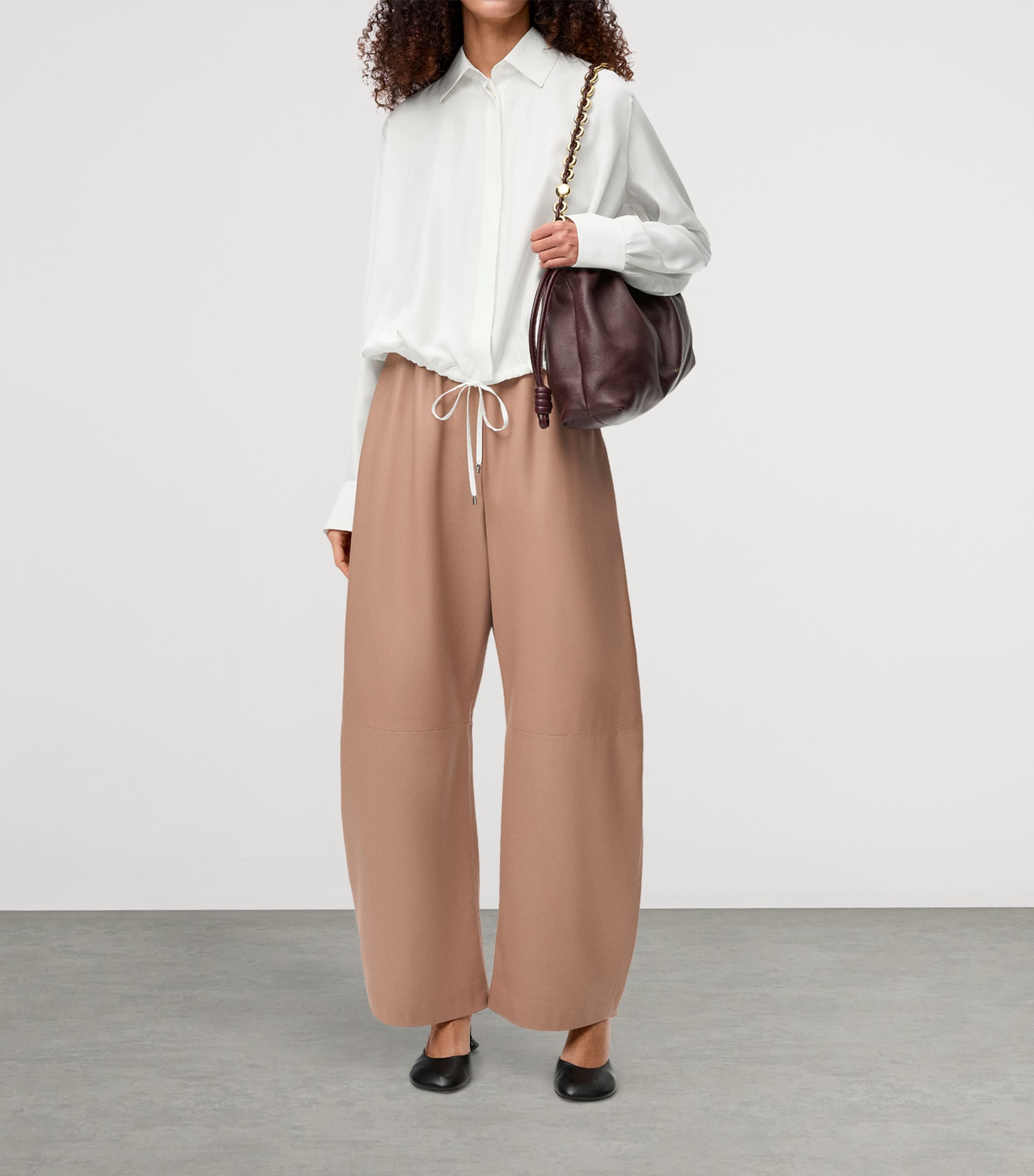 LOEWE Beige Leather Barrel Trousers