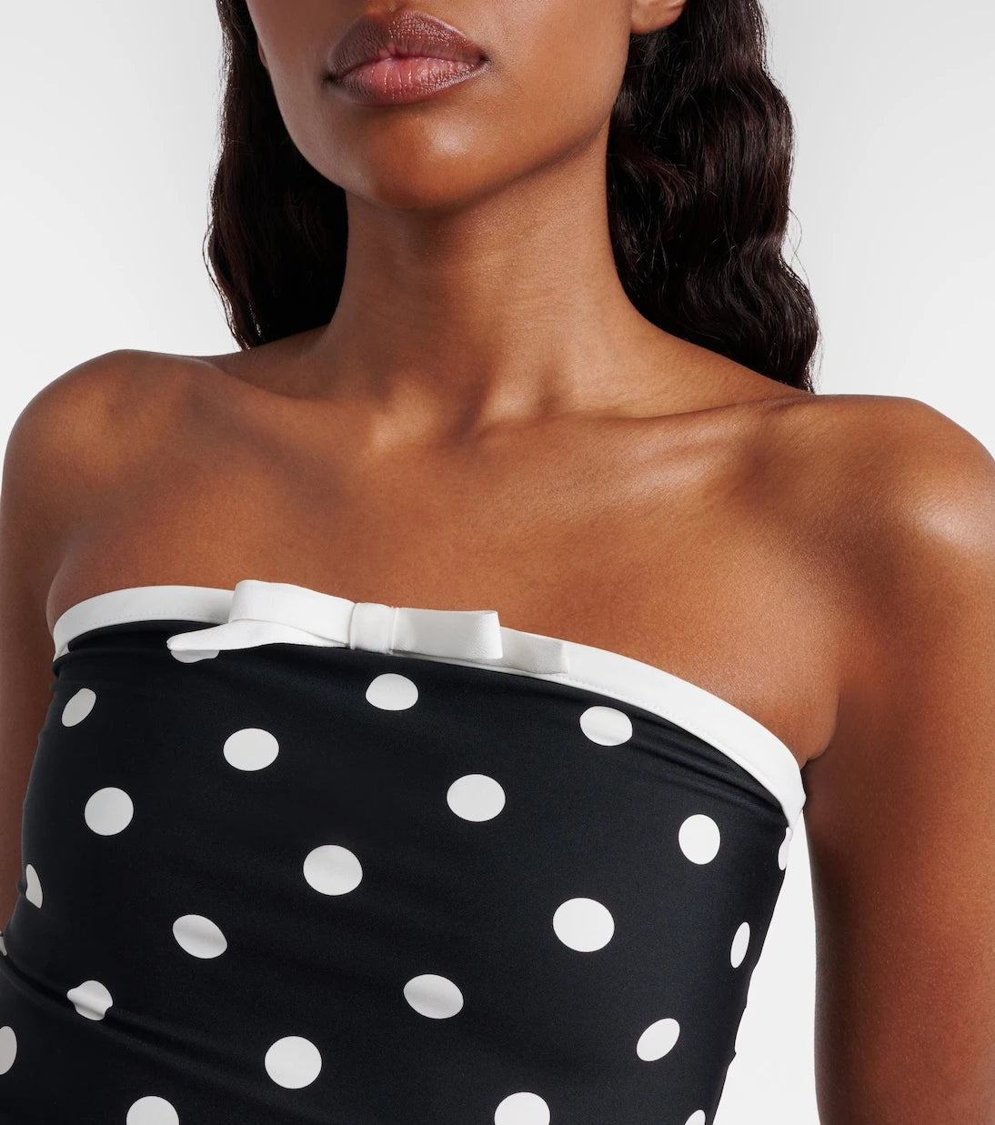 Self-Portrait - Polka-dot strapless swimsuit