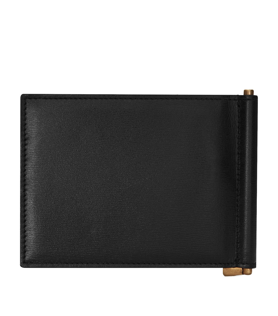Leather Monogram Bifold Money Clip Wallet