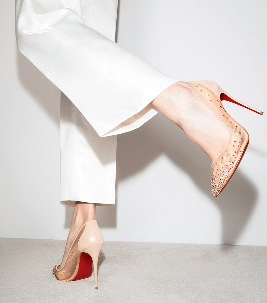 Beige Follies Strass Suede Pumps 100