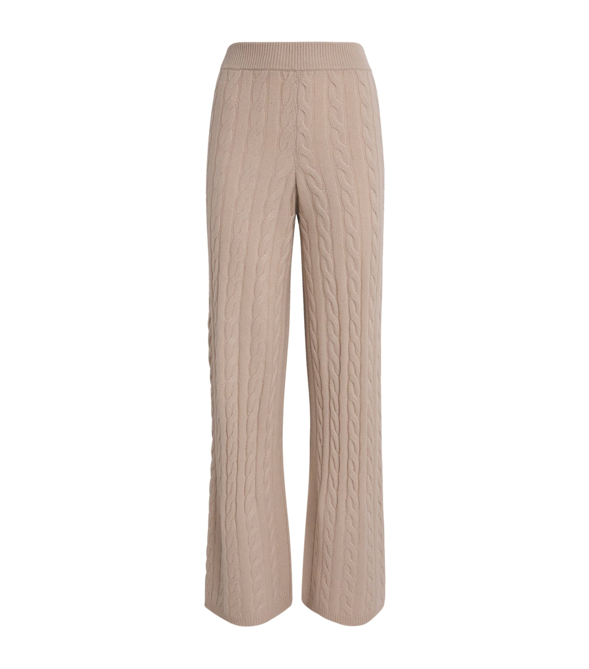 Soft Goat Ivory Cashmere Cable-Knit Sweatpants