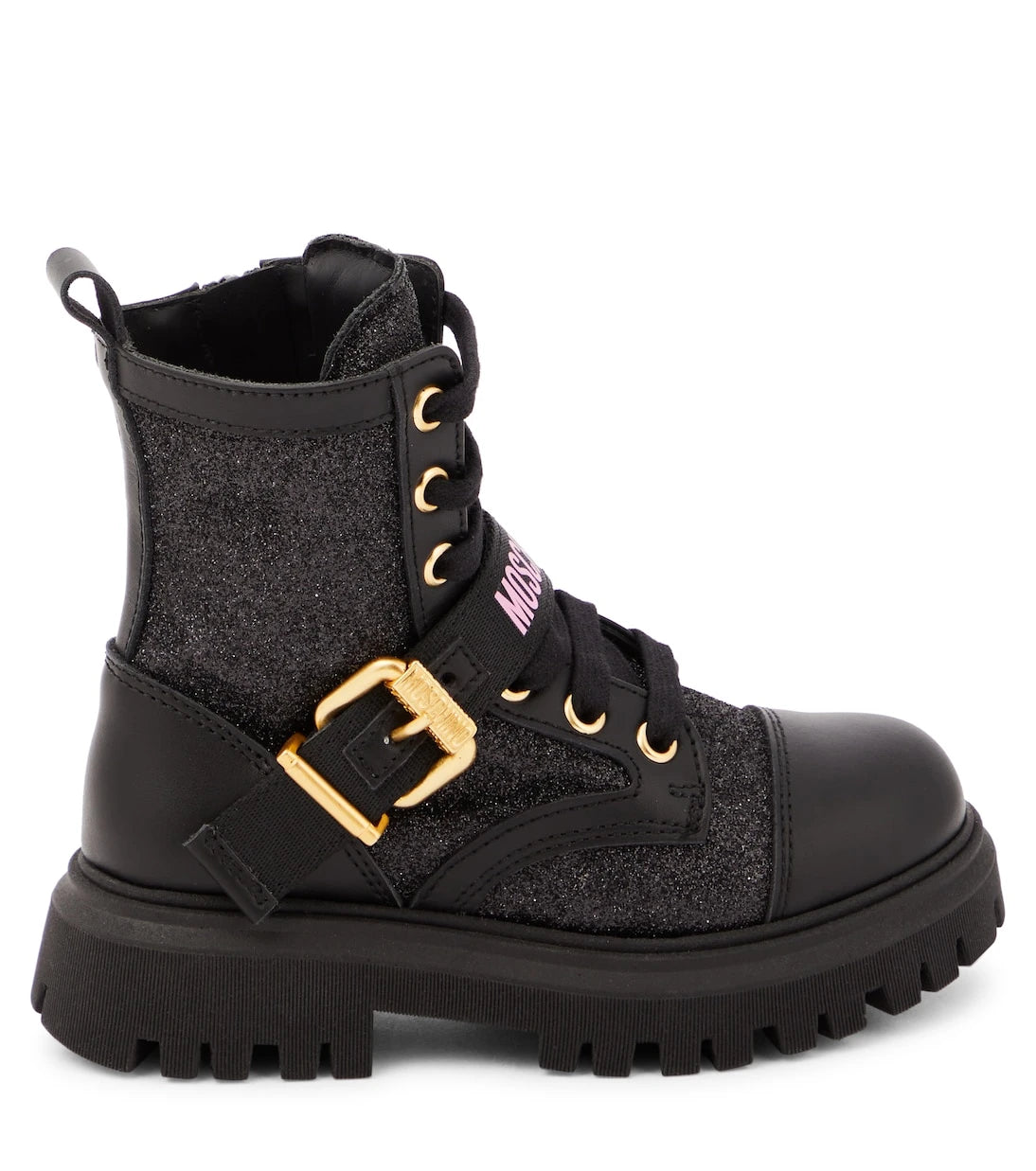 Moschino Kids - Logo leather-trimmed combat boots