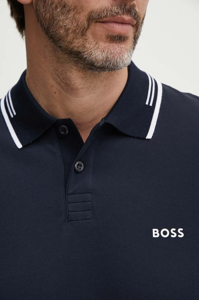 BOSS Green yakalı pamuklu erkek tişört Paul