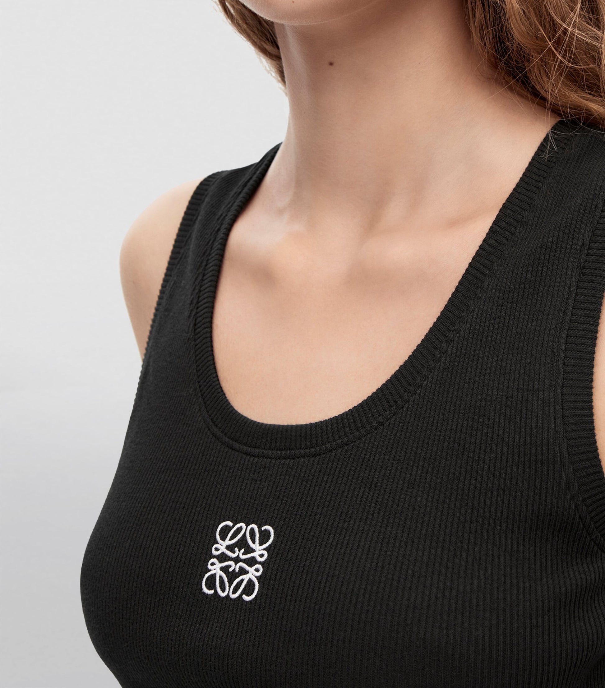 Black Embroidered Anagram Tank Top