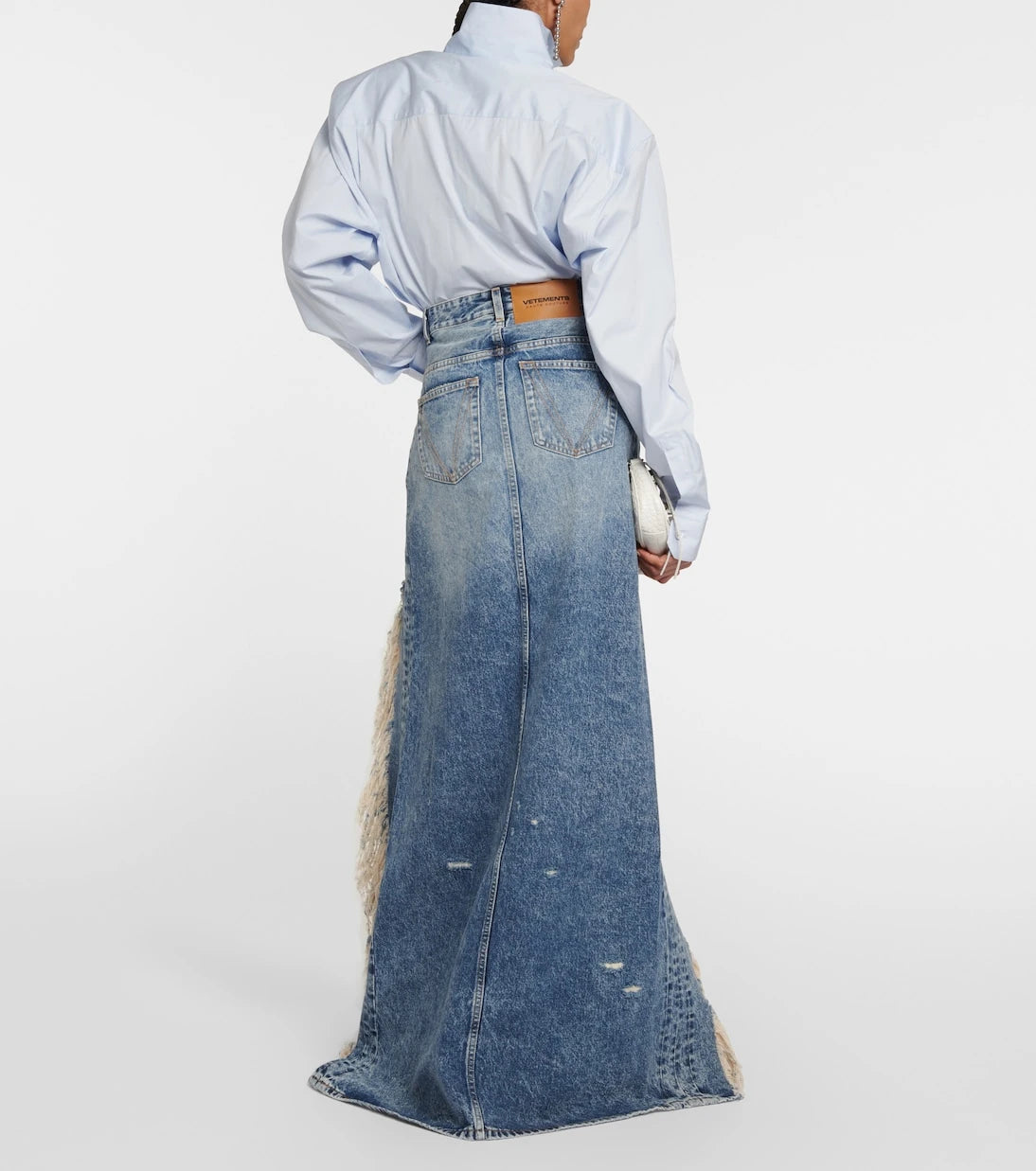 Vetements - تنورة ماكسي دنيم ممزقة