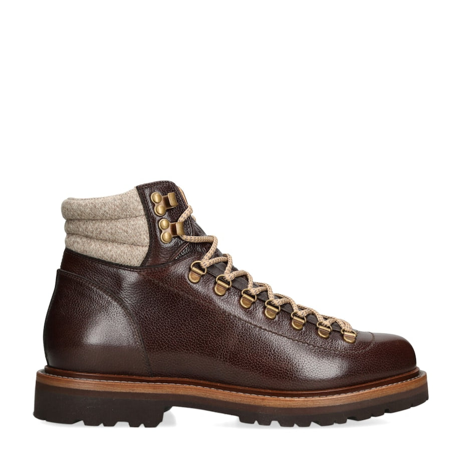 Leather Wool-Trim Mountain Boots