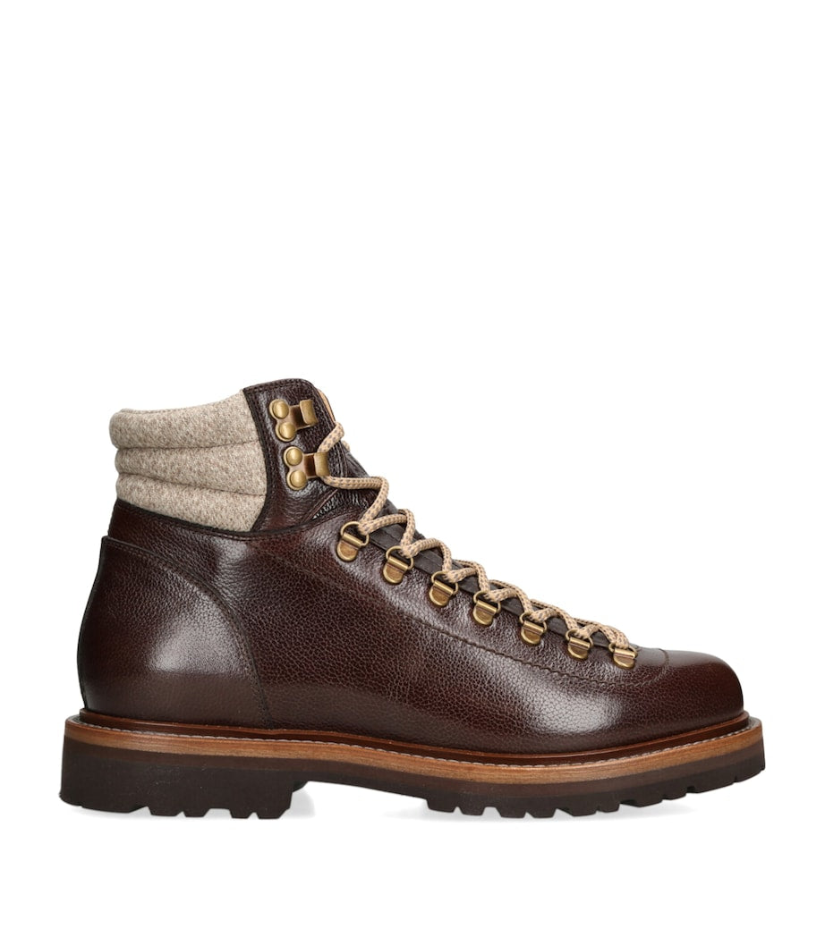 Leather Wool-Trim Mountain Boots