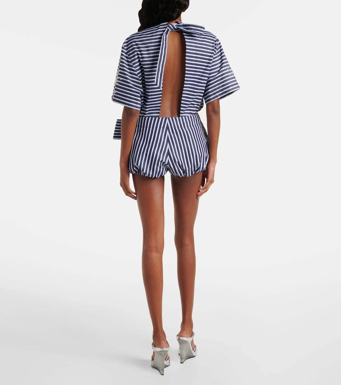 Rabanne - Bow-detail striped cotton shorts