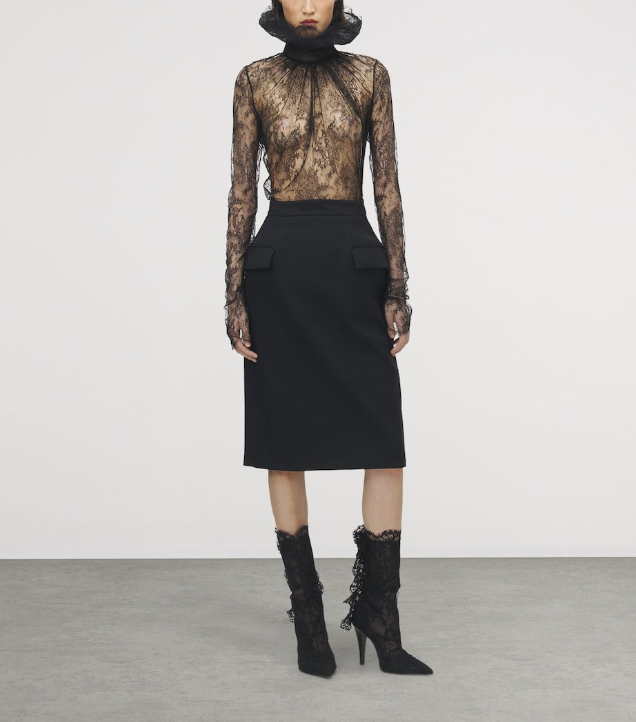 McQueen Black Wool-Blend Midi Skirt