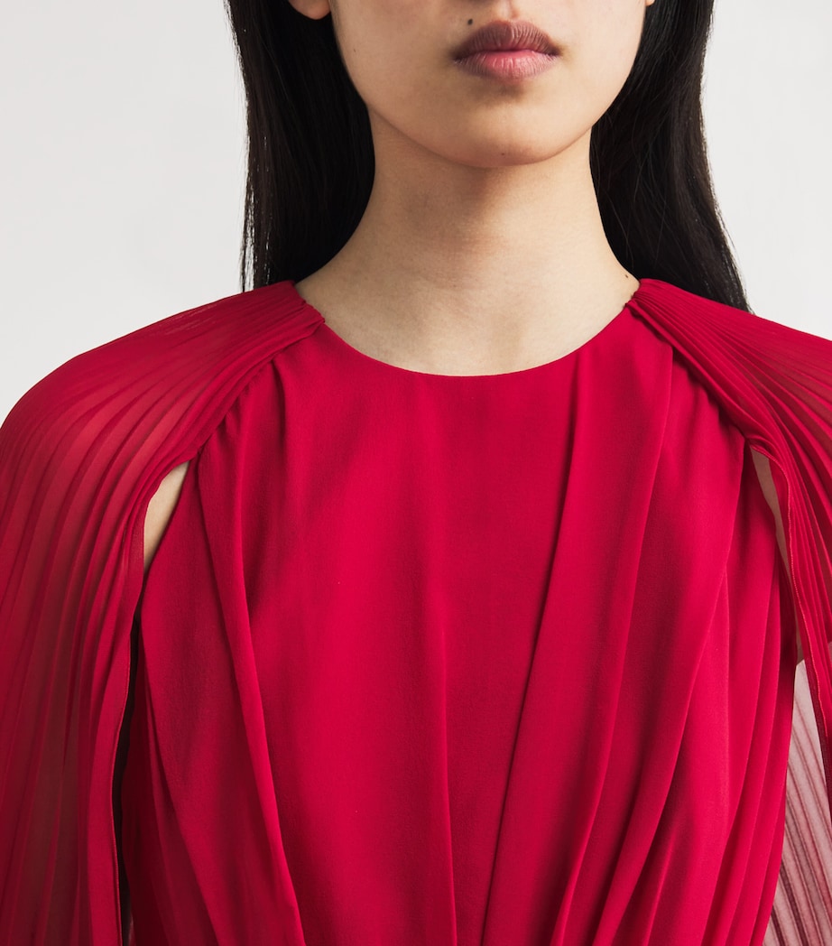 Red Silk-Georgette Pleated Gown