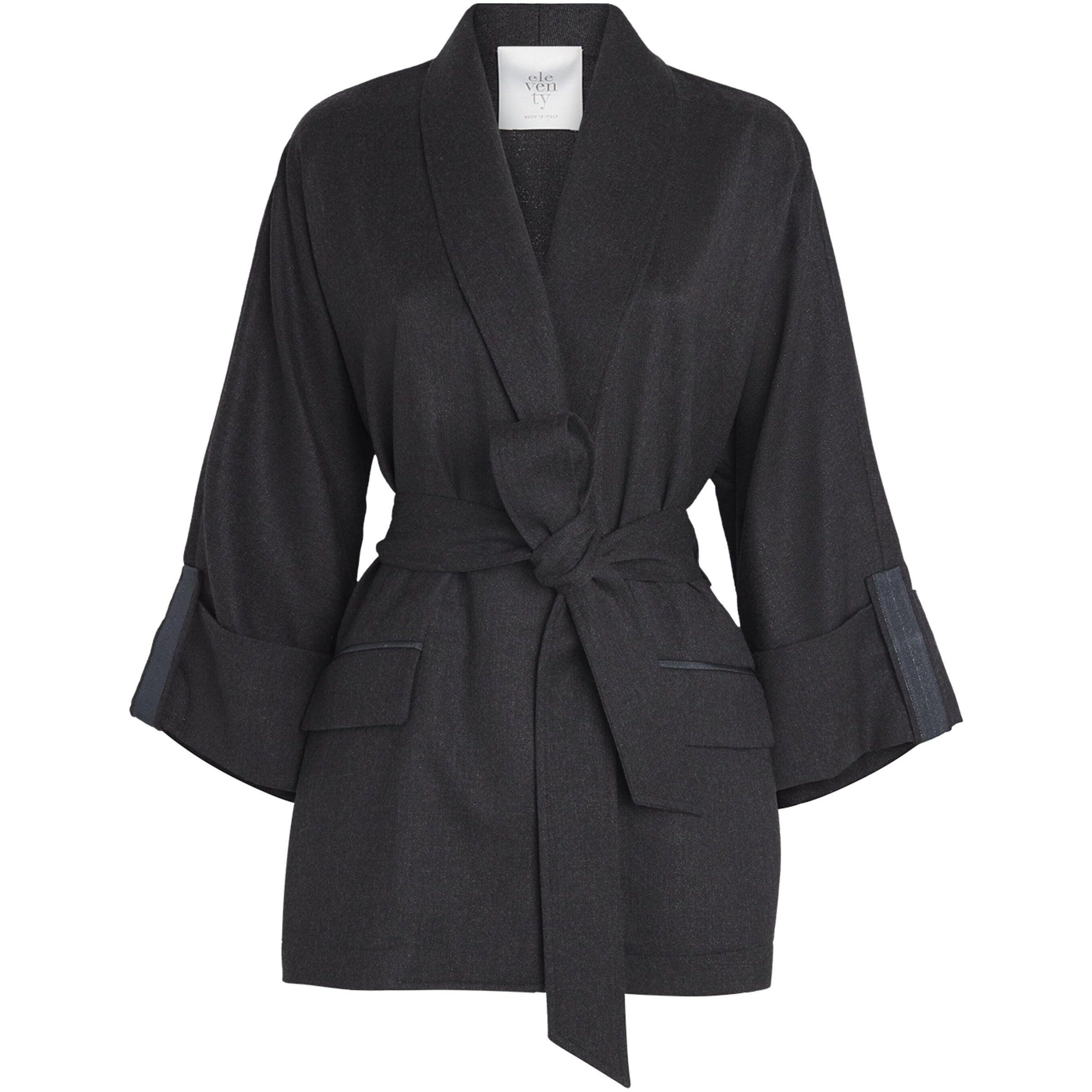 Eleventy Grey Wool-Blend Belted Jacket