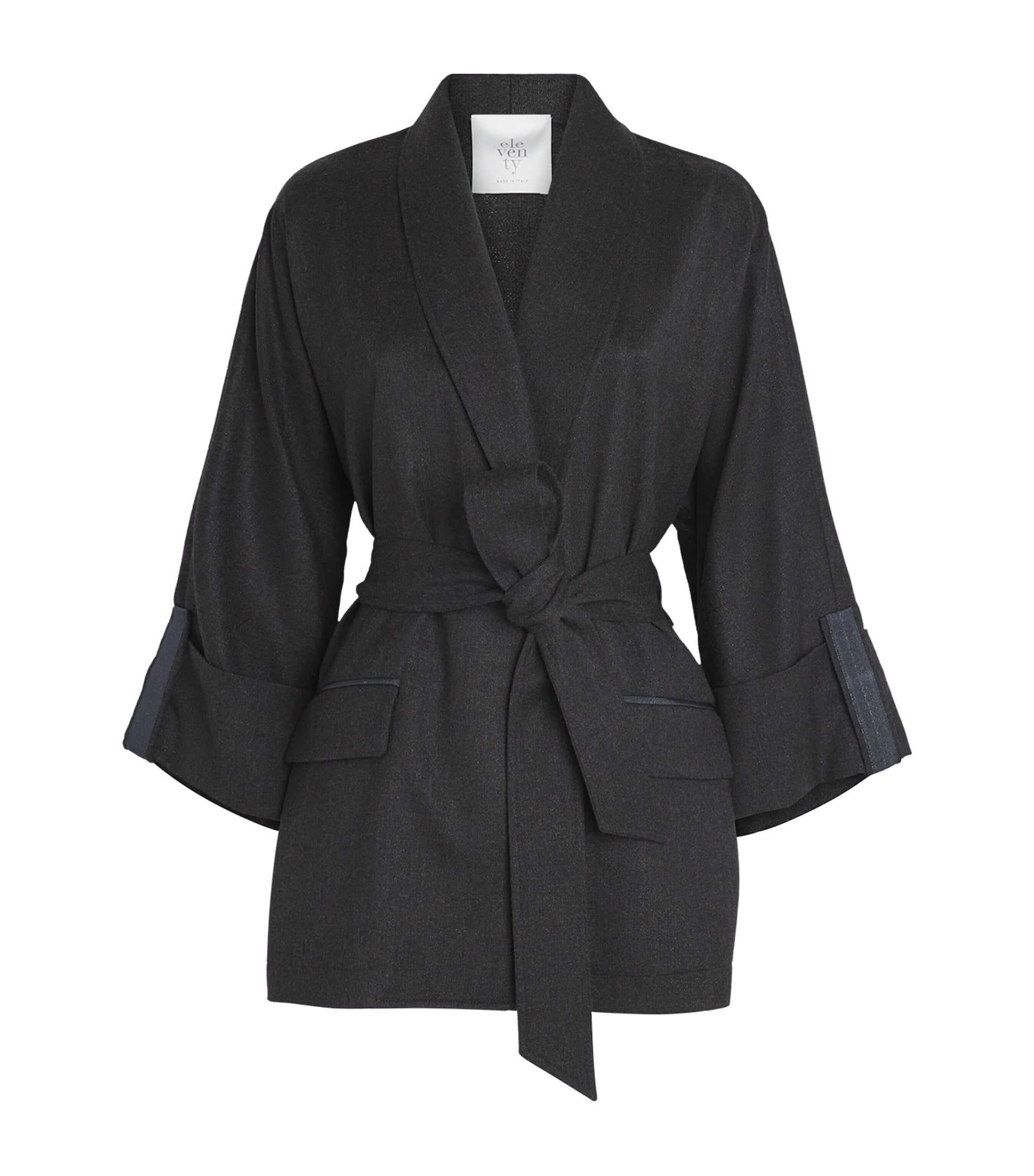 Eleventy Grey Wool-Blend Belted Jacket