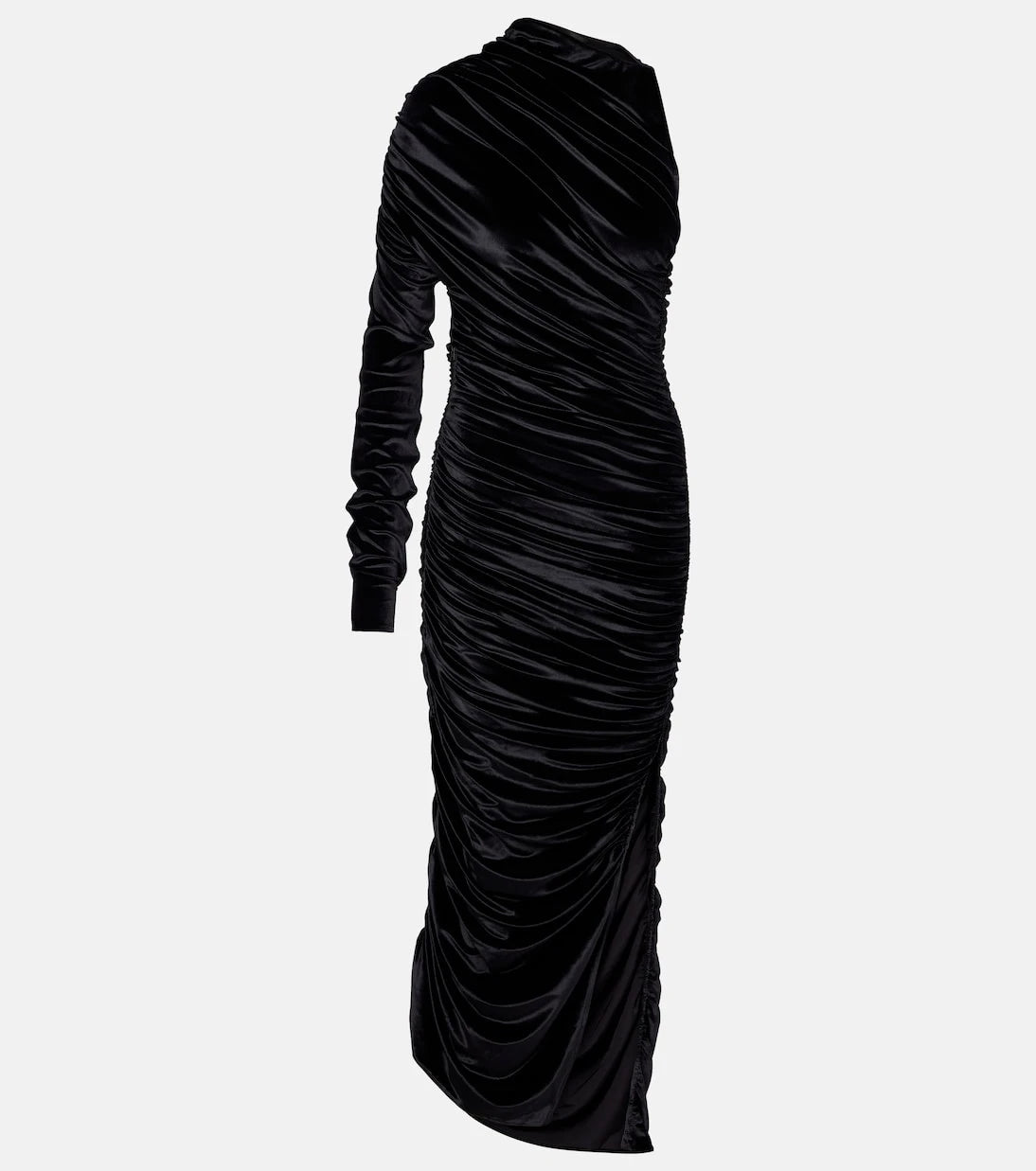 Mugler - فستان ماكسي مخملي بكسرات غير متماثلة
