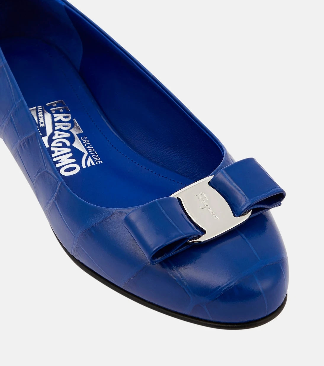 Ferragamo - Vara Bow croc-effect leather ballet flats