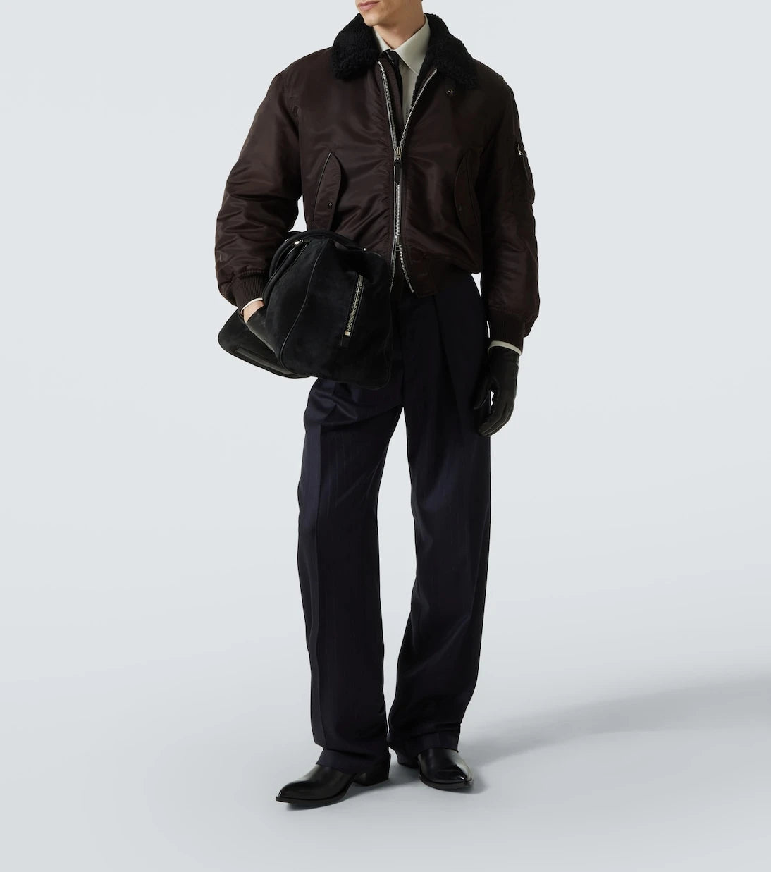 Tom Ford - Shearling-trimmed satin bomber jacket