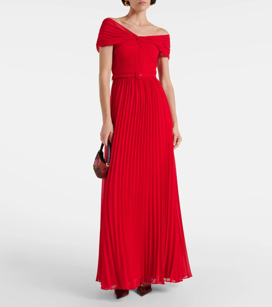 Self-Portrait - Pleated off-shoulder chiffon gown
