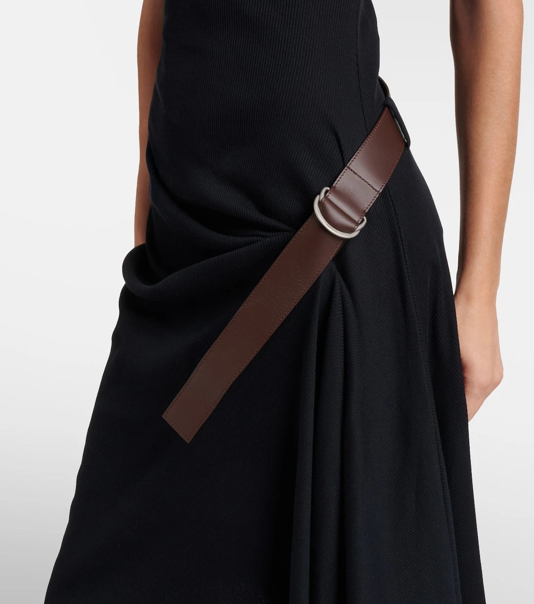 Loewe - Belted ribbed-knit draped cotton-blend midi dress