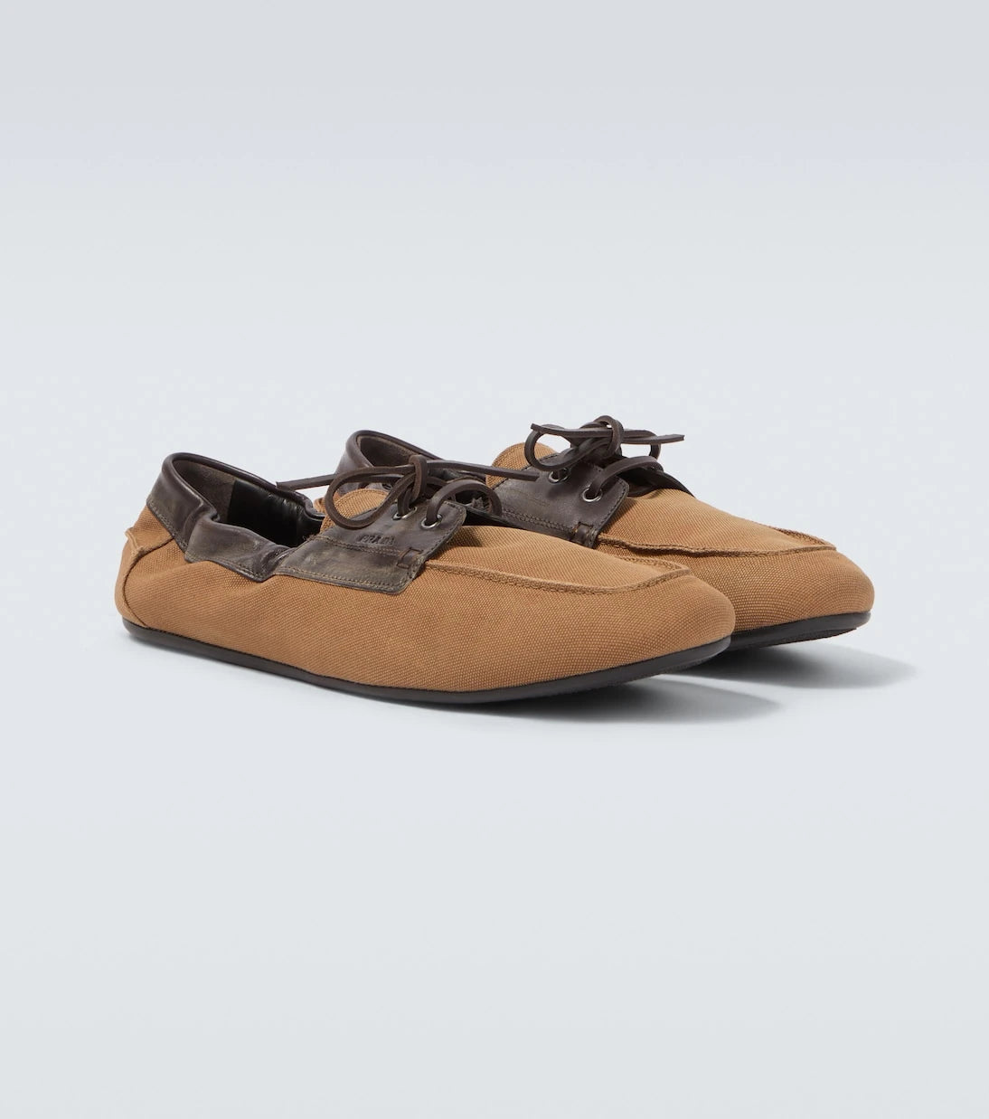 Prada - Shuffle leather-trimmed canvas boat shoes