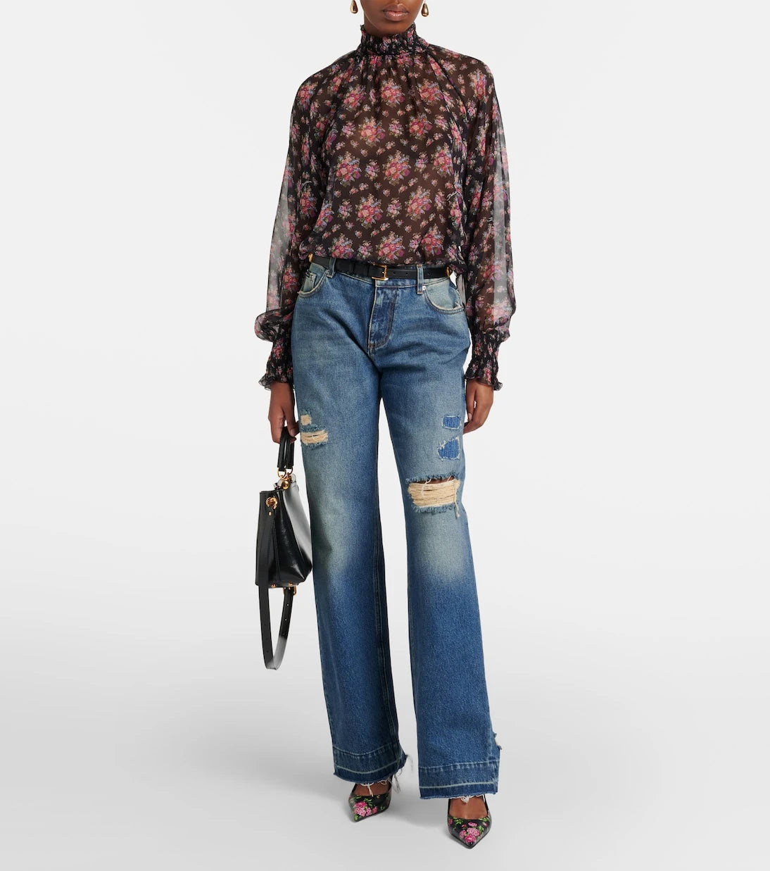 Dolce&Gabbana - Floral ruffled sheer silk blouse