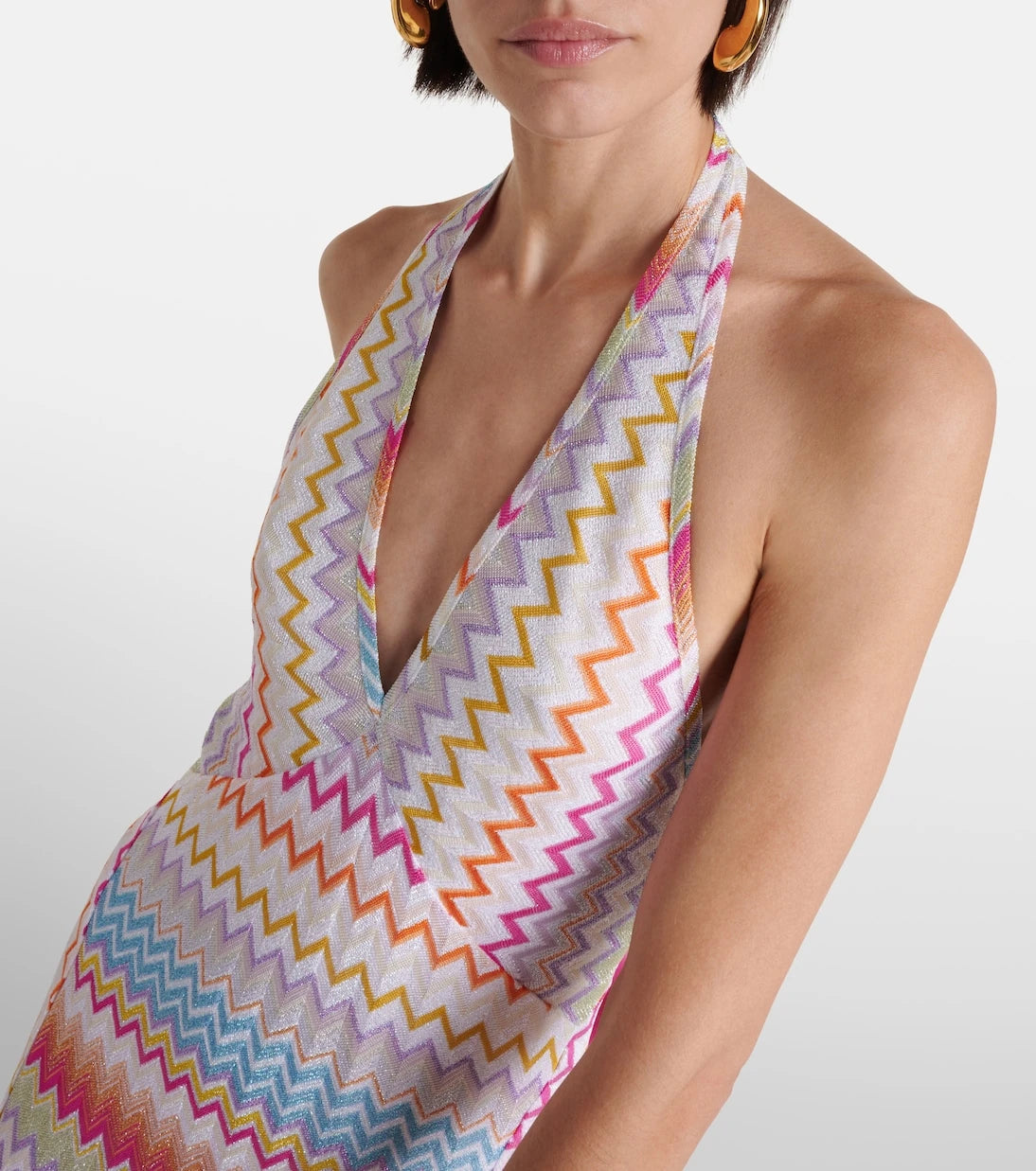 Missoni - Zig Zag halterneck lamé maxi dress