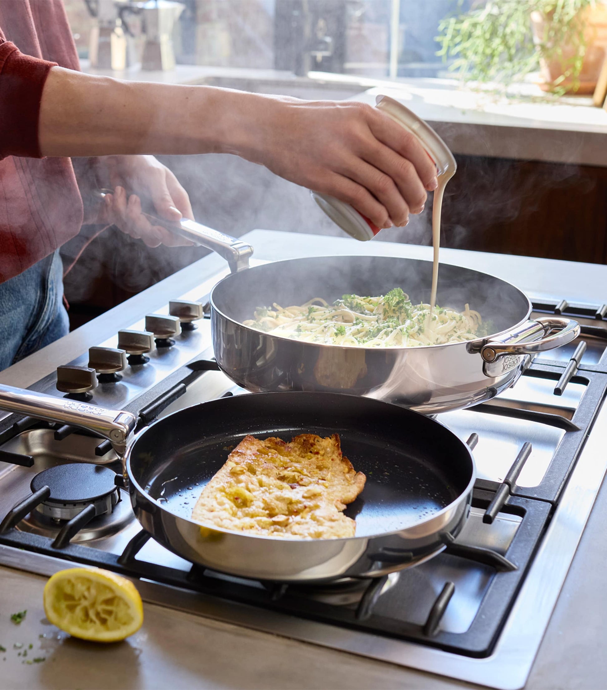 Space Steel Folding-Handle Non-Stick 2-Piece Frying Pan Set