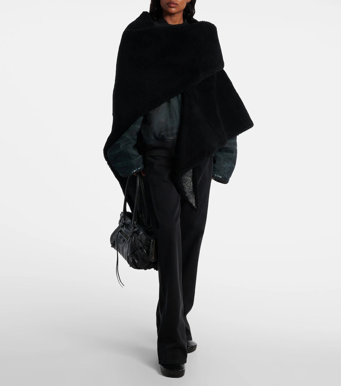 Balenciaga - Shearling-trimmed leather scarf