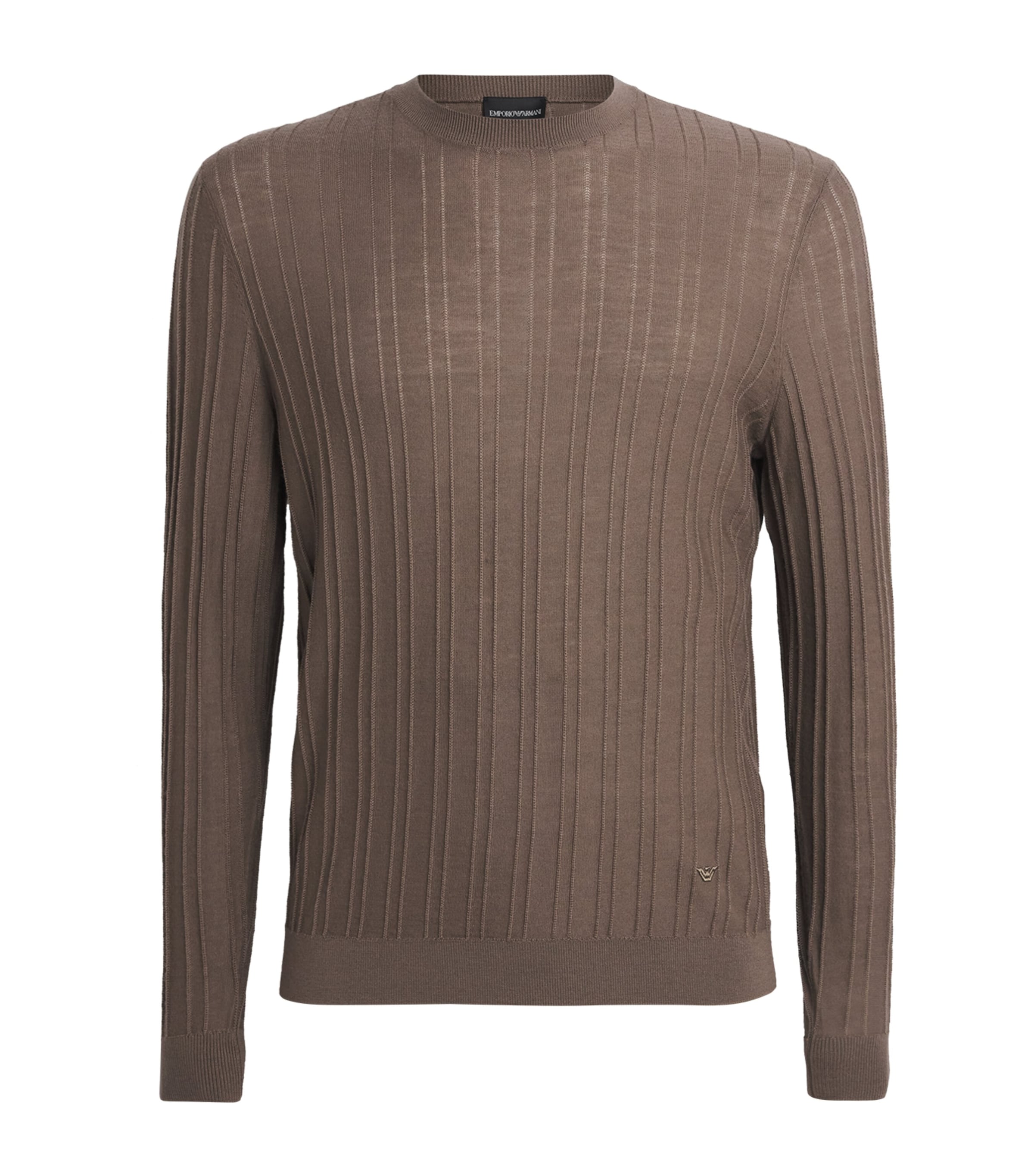 Emporio Armani Brown Virgin Wool Jacquard Stripe Sweater