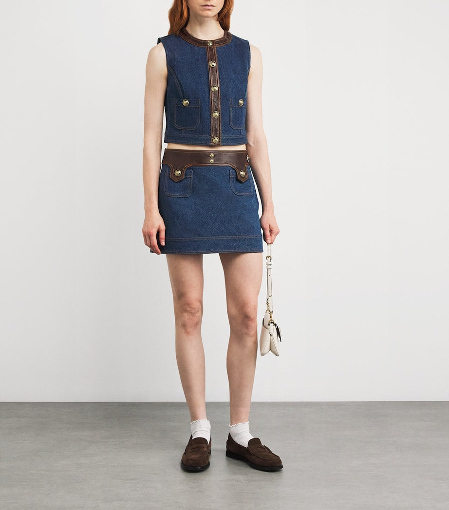 Blue Cropped Denim Waistcoat