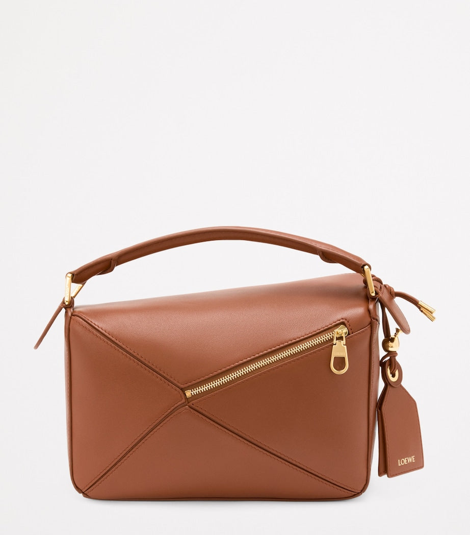 LOEWE Brown Small Leather Featherlight Puzzle Top-Handle Bag