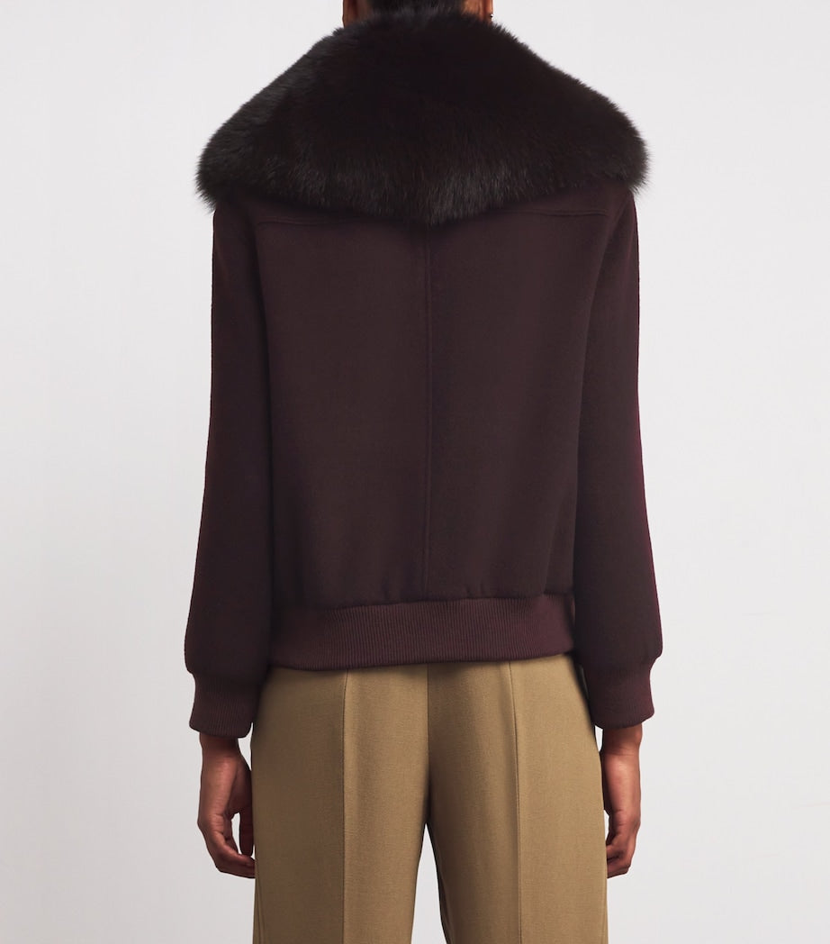 Yves Salomon Red Wool-Cashmere Fur-Trim Jacket