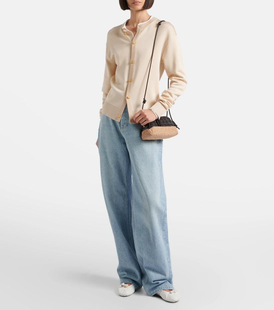 Bottega Veneta - Concert leather and raffia shoulder bag