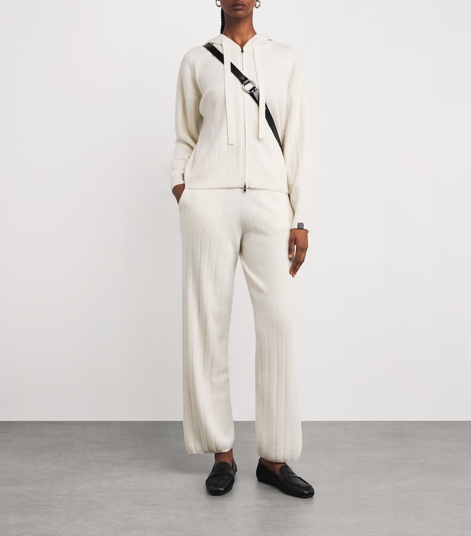 Max Mara White Cashmere Rib-Knit Trousers