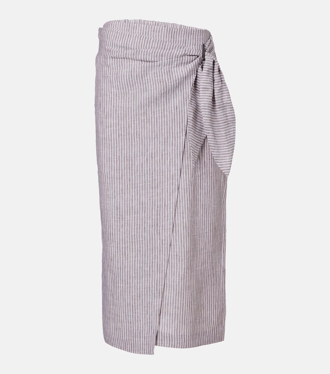 Brunello Cucinelli - Striped linen wrap skirt