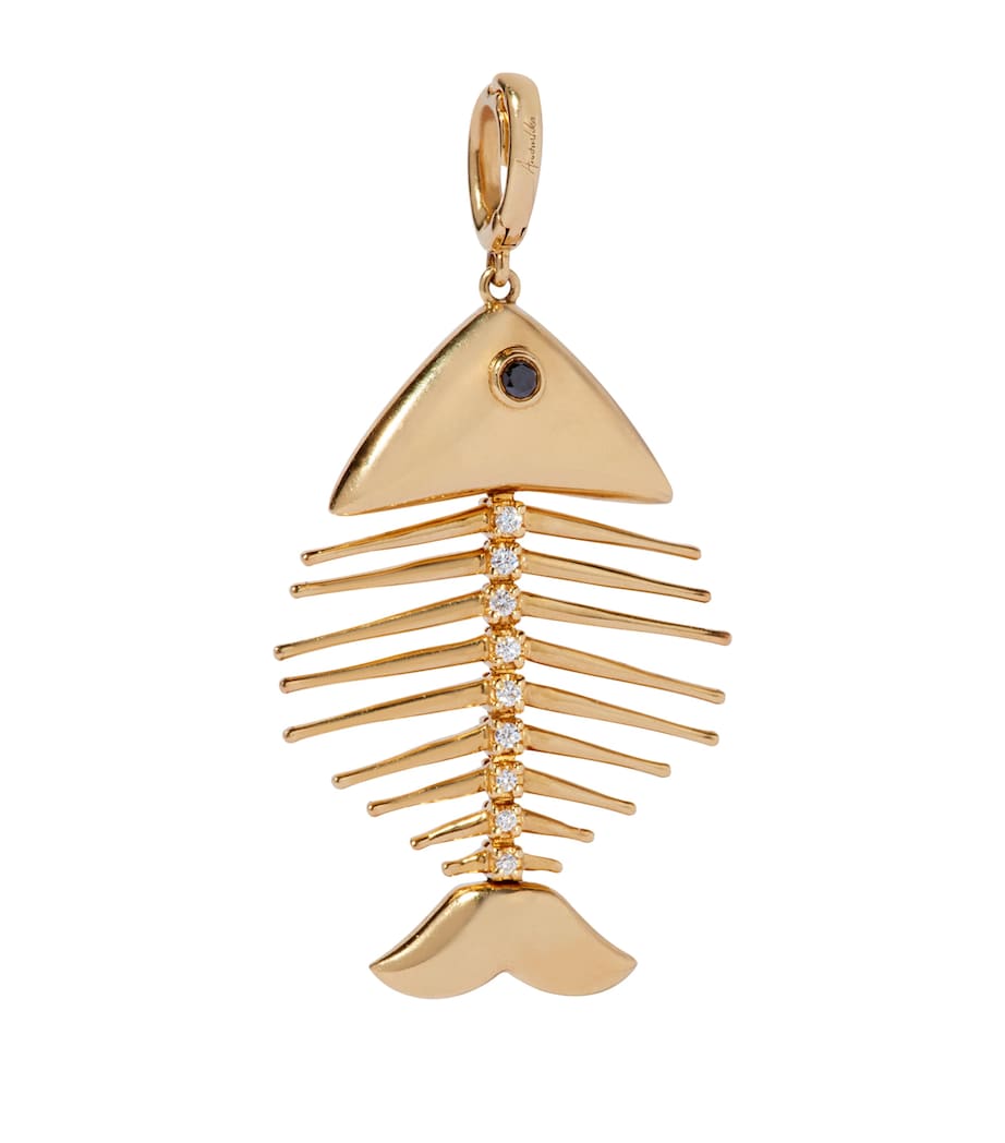 Yellow Gold and Diamond Fish Bones Charm