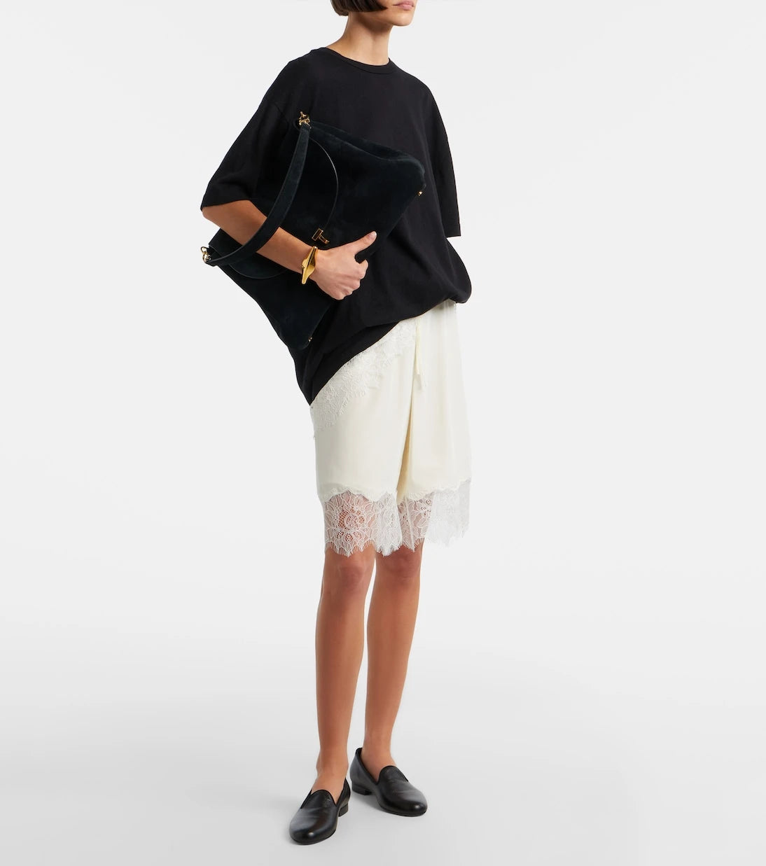 Staud - Verano lace-trimmed silk satin Bermuda shorts