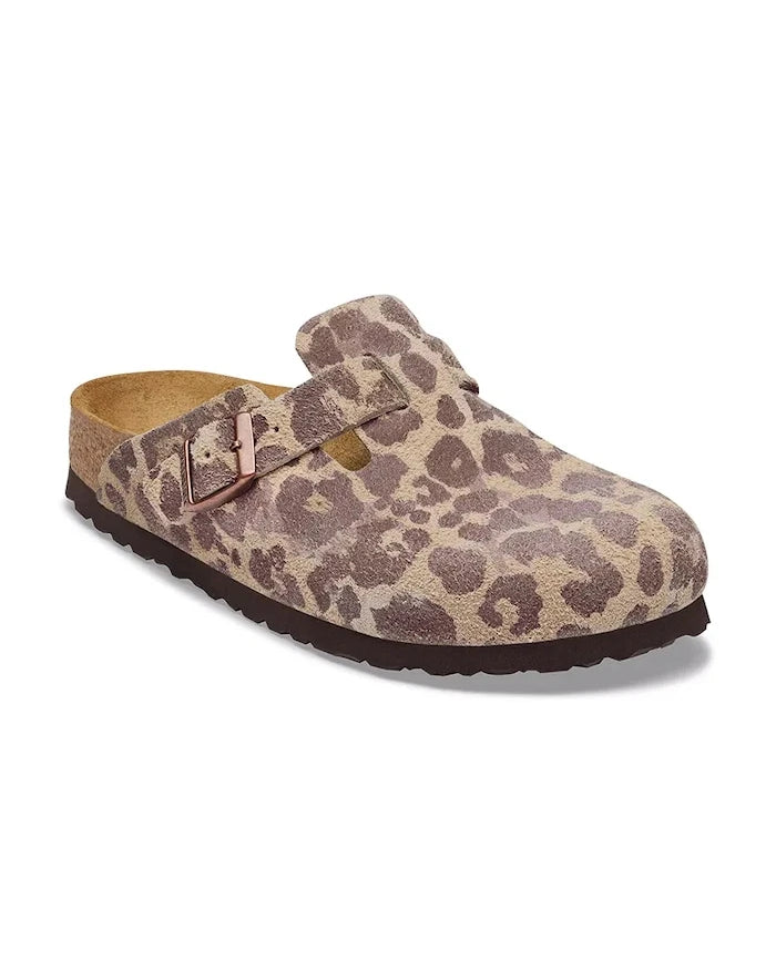Birkenstock kadın süet sabo terlik Boston Suede Leather Leopard