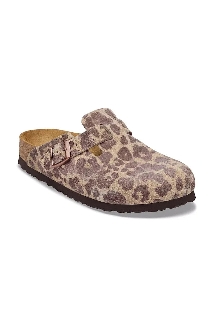 Birkenstock kadın süet sabo terlik Boston Suede Leather Leopard