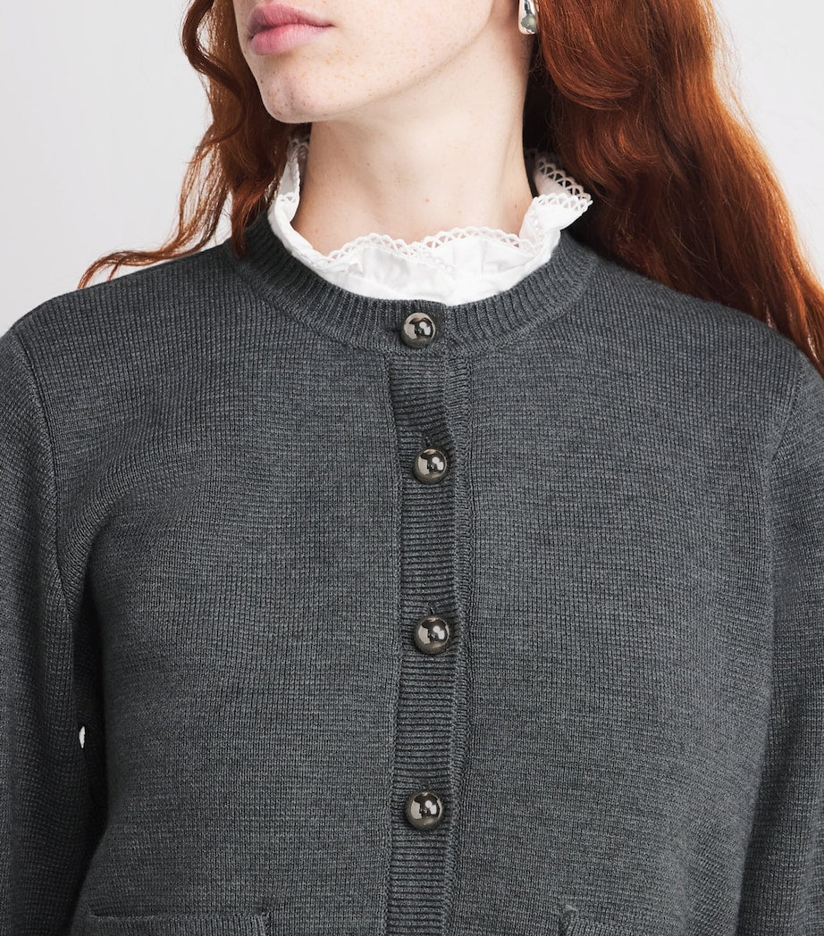 Sandro Paris Black Ruffled-Collar Cardigan