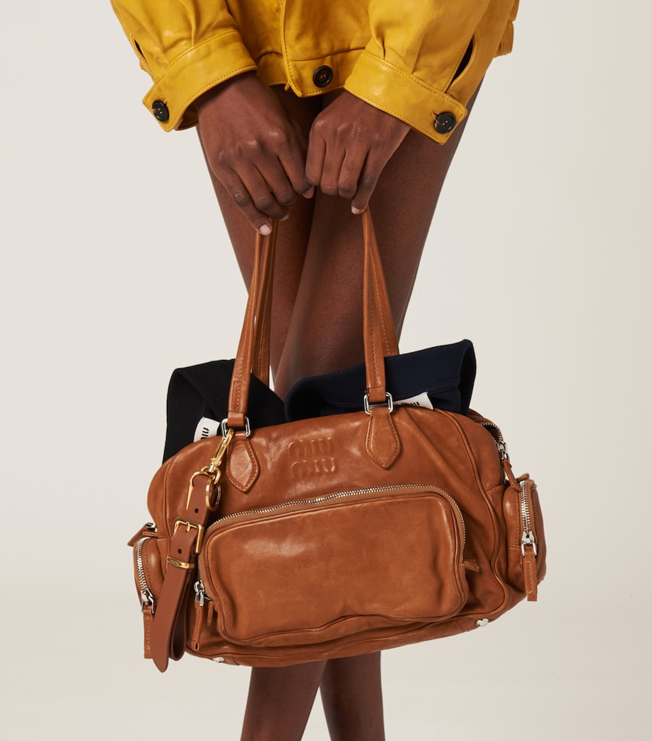 Brown Nappa Leather Top-Handle Bag