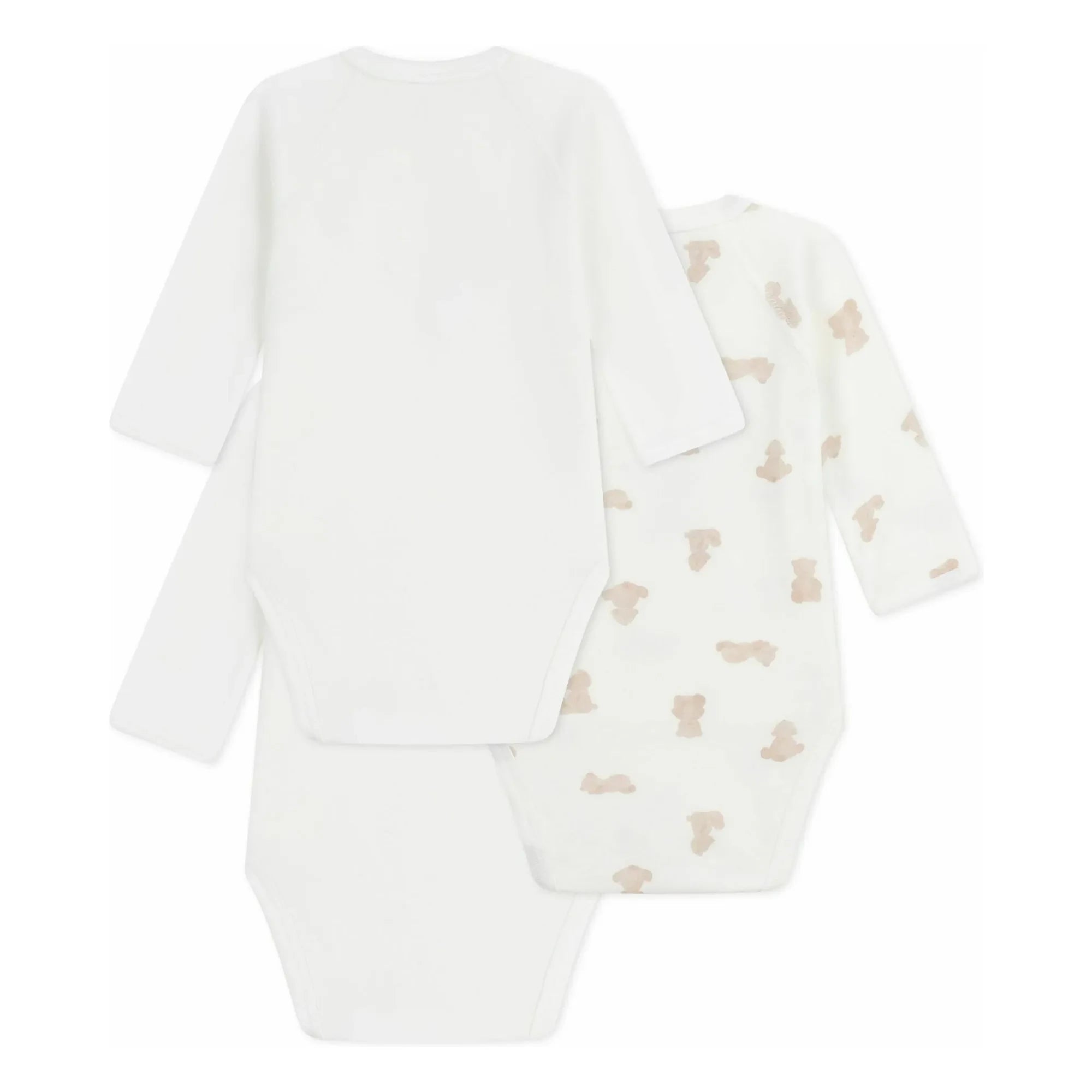 Petit Bateau - Set of 3 Organic Cotton Teddy Bodies | White