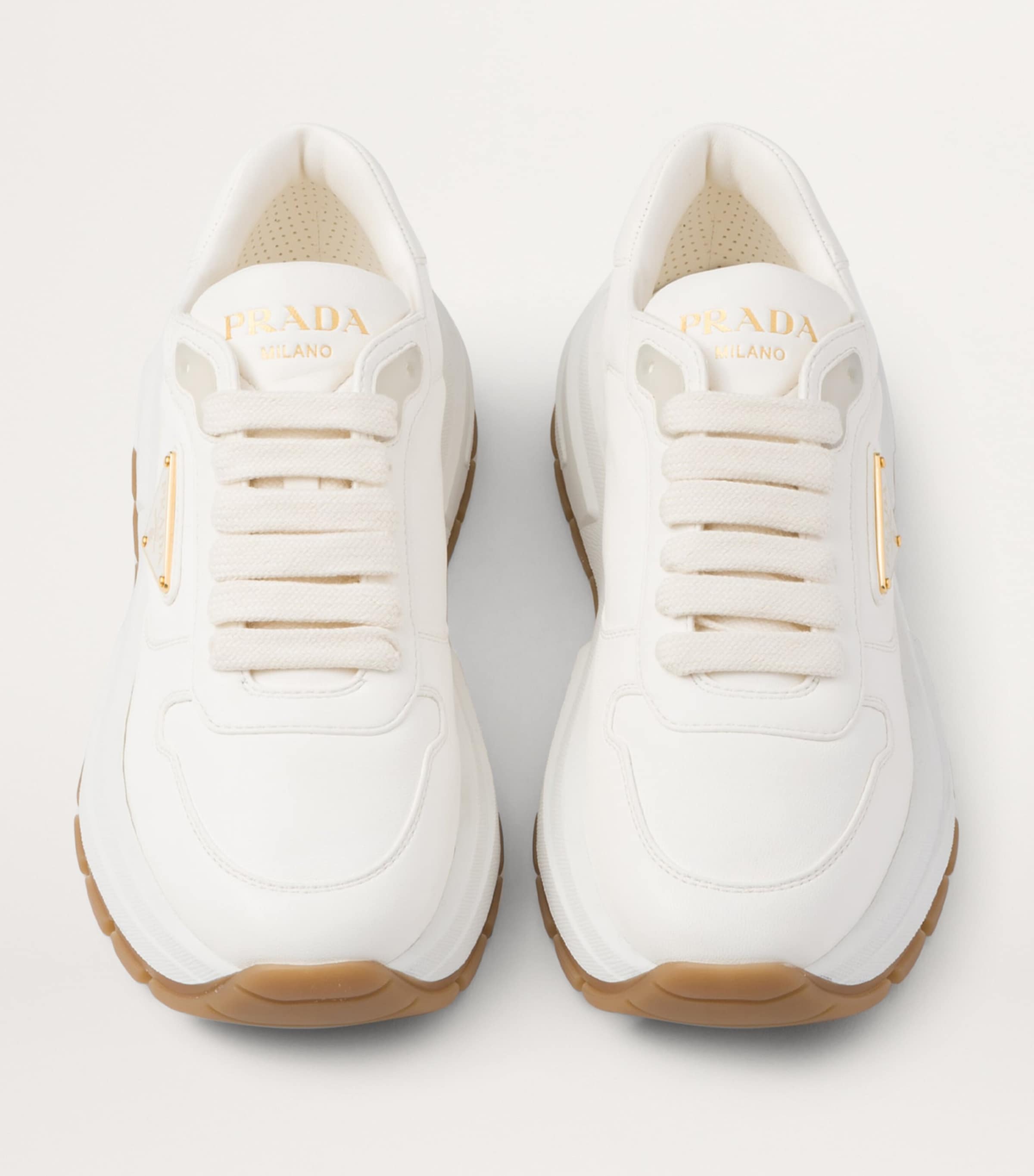 Prada Neutral Leather Triangle Sneakers
