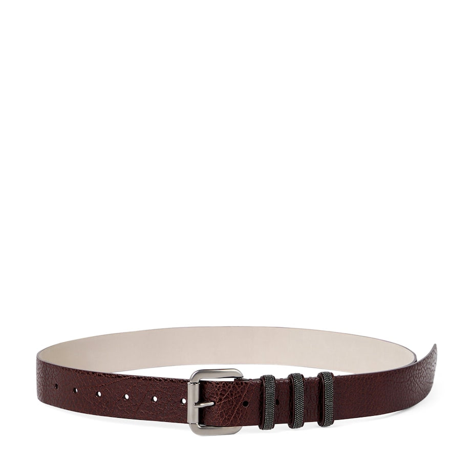 Red Leather Monili-Embellished Belt
