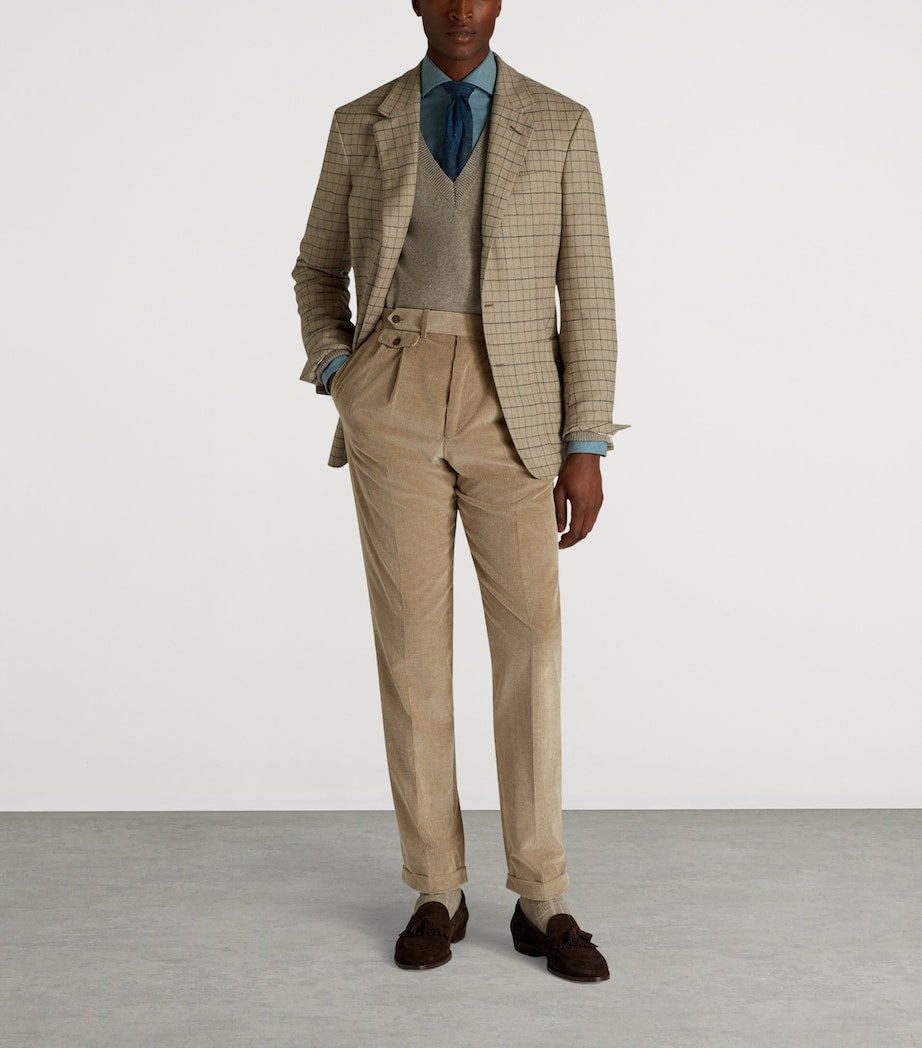 Beige Virgin Wool-Cashmere Tattersall Check Bourdon Blazer
