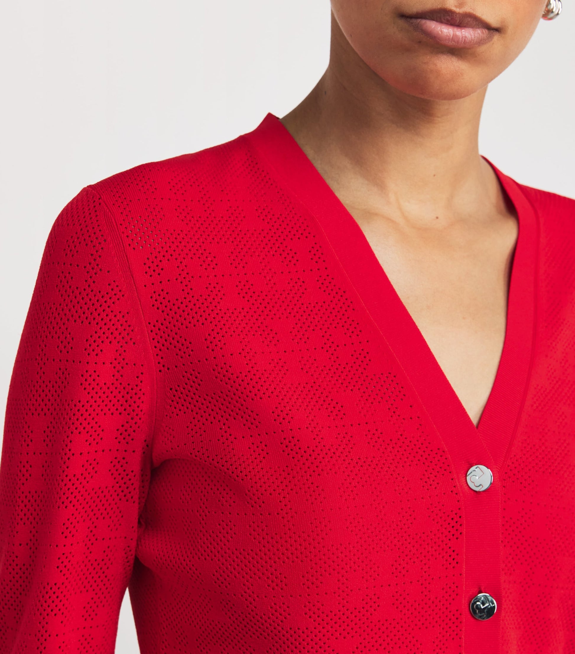 Tory Burch Red Monogram Pointelle Cardigan