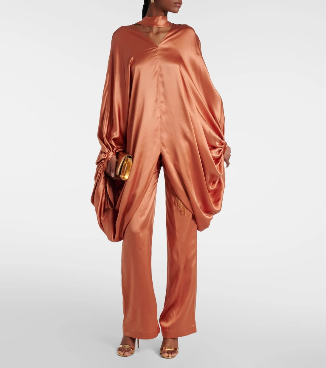 Taller Marmo - بنطال فيردي من الساتان الحريري بقصّة واسعة