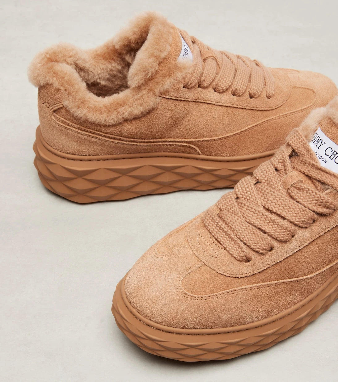Jimmy Choo - Diamond Maxi shearling-trimmed suede sneakers