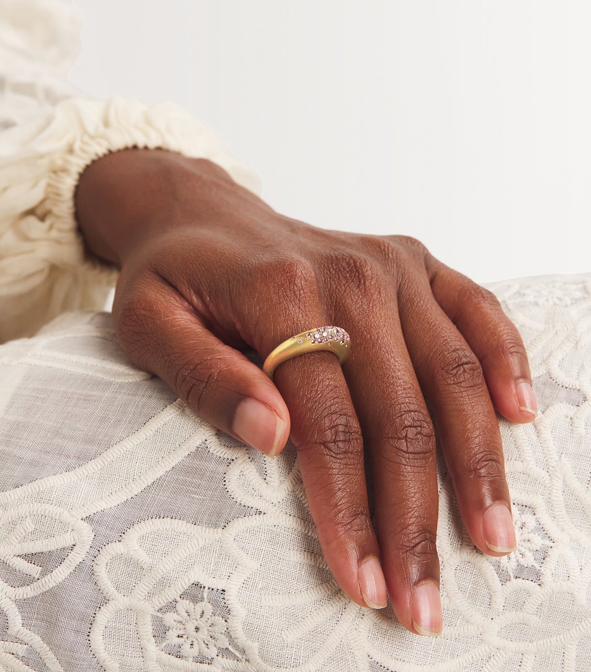 Nada Ghazal Small Yellow Gold and Pink Sapphire My Muse Urban Ring