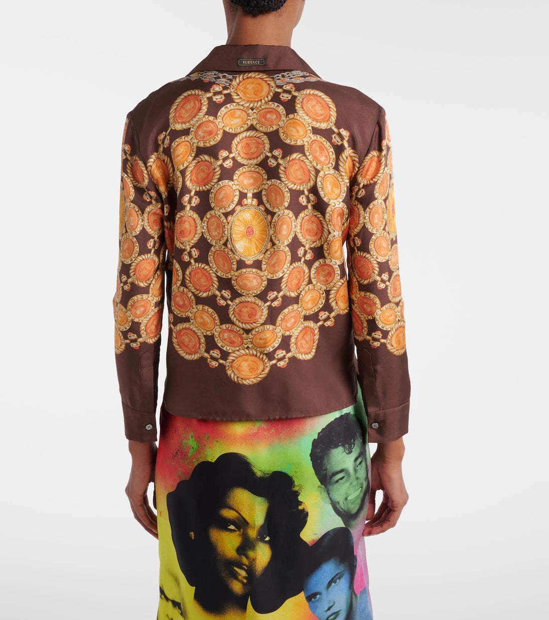 Versace - Printed cropped silk twill shirt