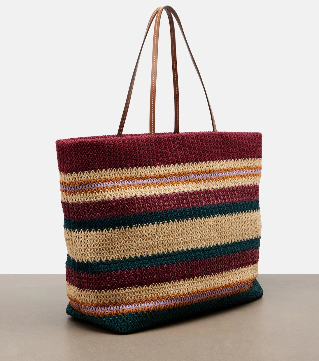 Miu Miu - Striped woven raffia-effect tote bag