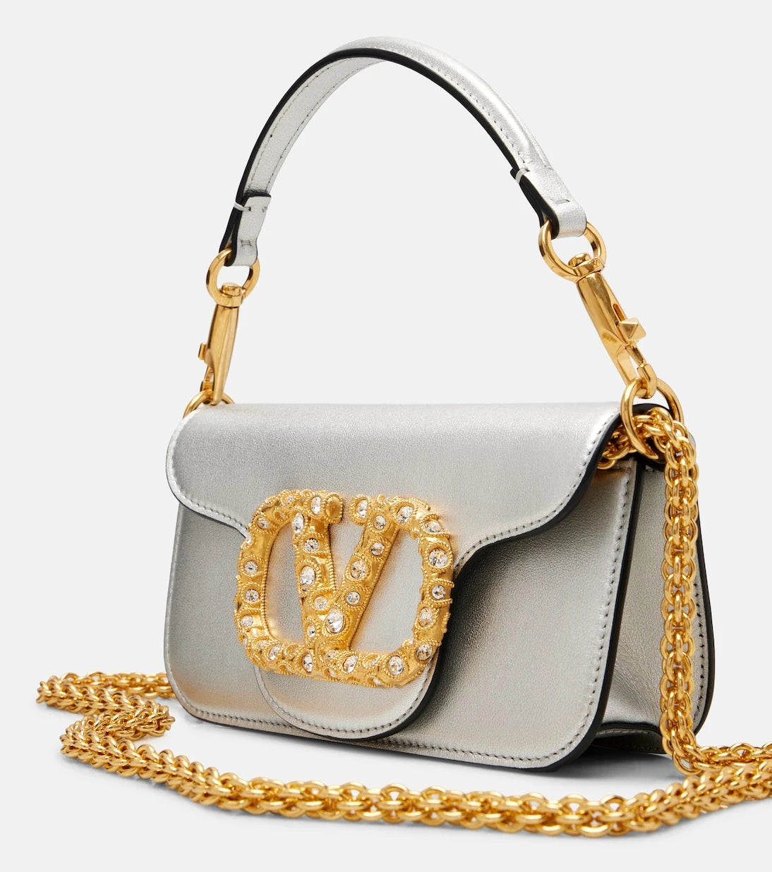 Valentino Garavani - Locò Small metallic leather shoulder bag
